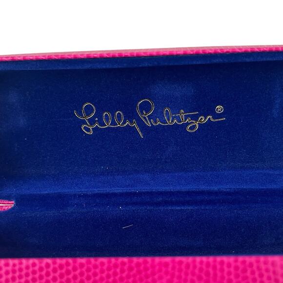 Lilly Pulitzer Eyeglass Glasses Case Pink Faux Snakeskin Clam Shell Gold Logo - Picture 6 of 6